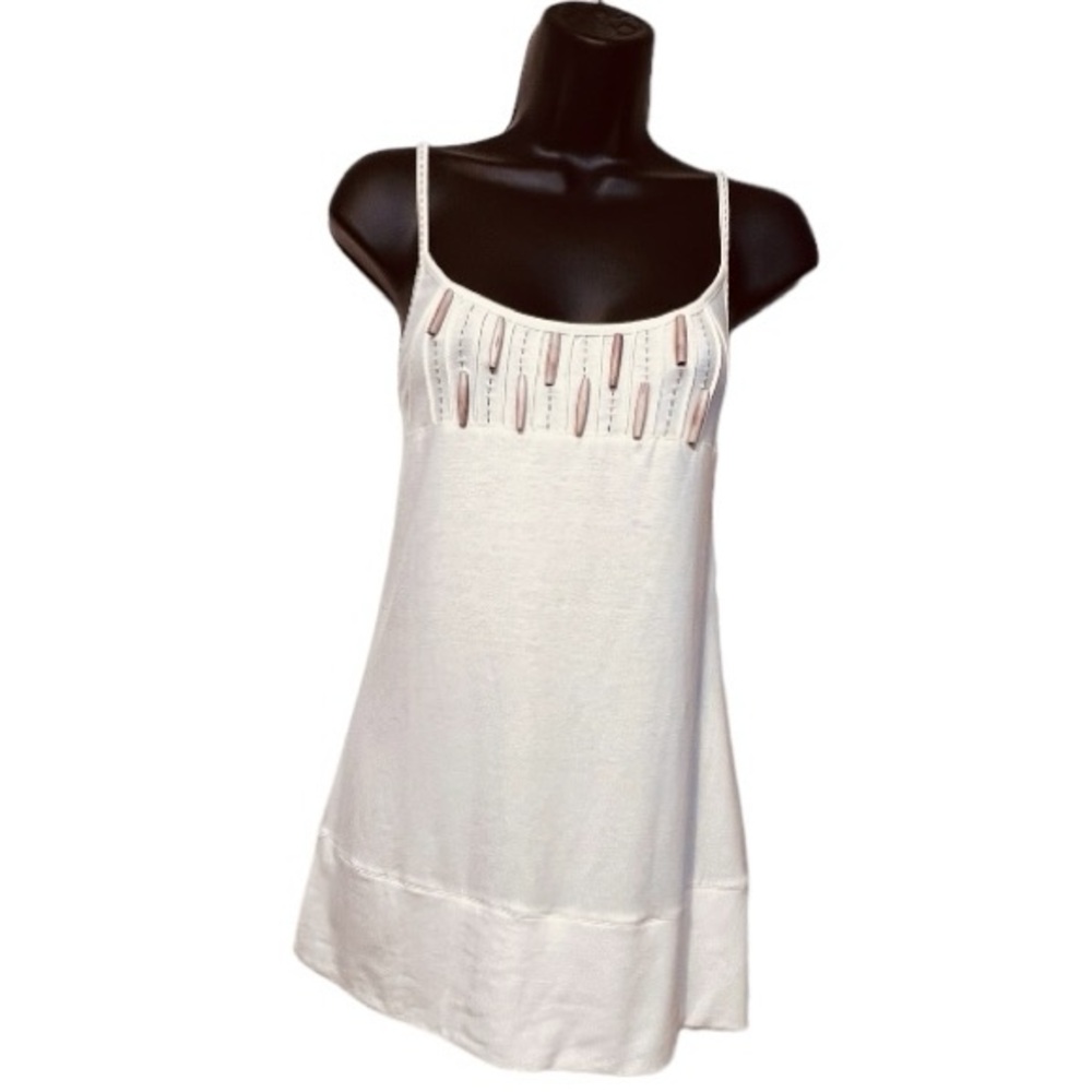 Animale by Jacques Ruc Tank Tunic Mini Dress Cream Beads Embroidery Summer